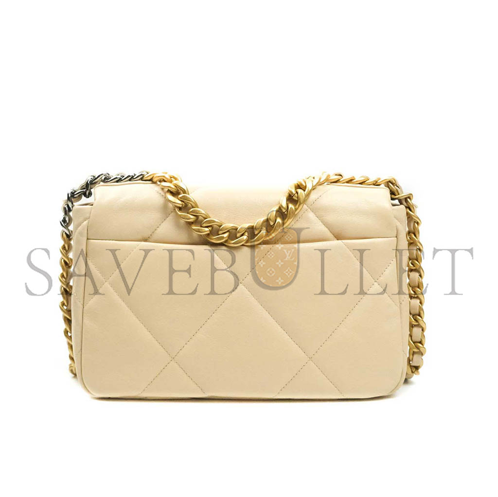 Ch*el 19 small beige goatskin mixed hardware as1160 (26*16*9cm)